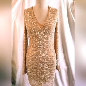 Personal Privileges Mini Dress, gold, Sparkle Silver-studded,  long sleeve, M